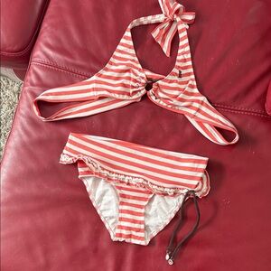 Juicy Couture Red and White Striped Halter Bikini